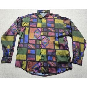Vtg Thai Silk Jim Thompson Geometric Abstract Button Up Shirt Men’s L Artwear